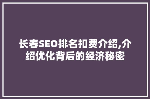 长春SEO排名扣费介绍,介绍优化背后的经济秘密