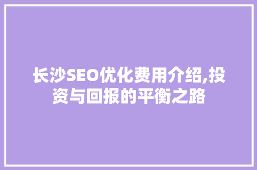 长沙SEO优化费用介绍,投资与回报的平衡之路