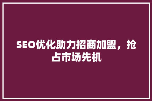 SEO优化助力招商加盟，抢占市场先机