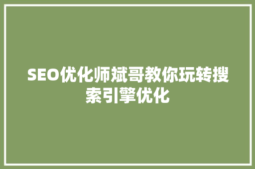 SEO优化师斌哥教你玩转搜索引擎优化