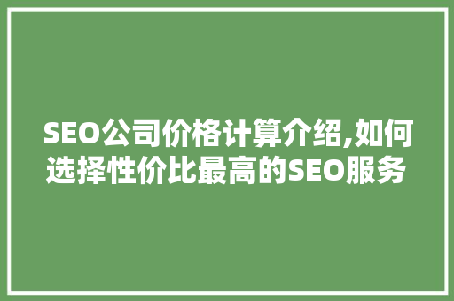 SEO公司价格计算介绍,如何选择性价比最高的SEO服务