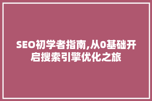 SEO初学者指南,从0基础开启搜索引擎优化之旅