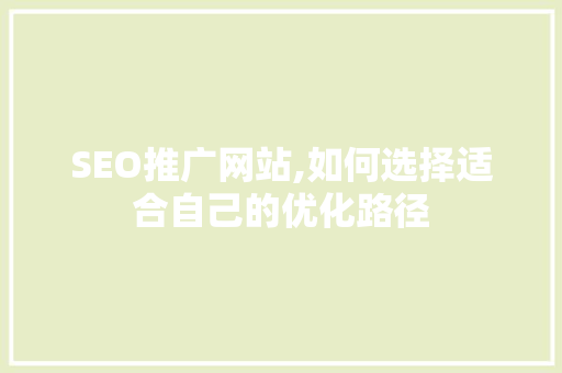 SEO推广网站,如何选择适合自己的优化路径