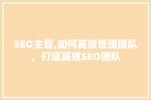 SEO主管,如何高效管理团队，打造高效SEO团队