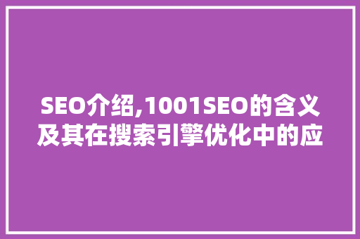 SEO介绍,1001SEO的含义及其在搜索引擎优化中的应用