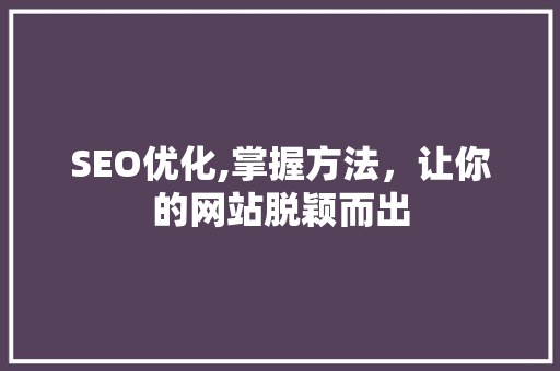 SEO优化,掌握方法，让你的网站脱颖而出