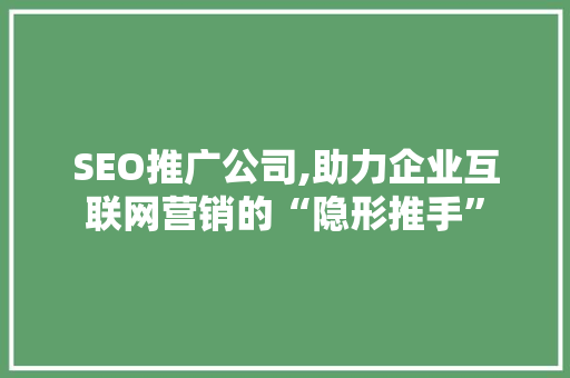 SEO推广公司,助力企业互联网营销的“隐形推手”