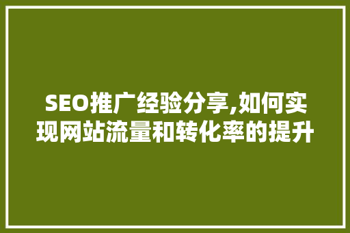 SEO推广经验分享,如何实现网站流量和转化率的提升