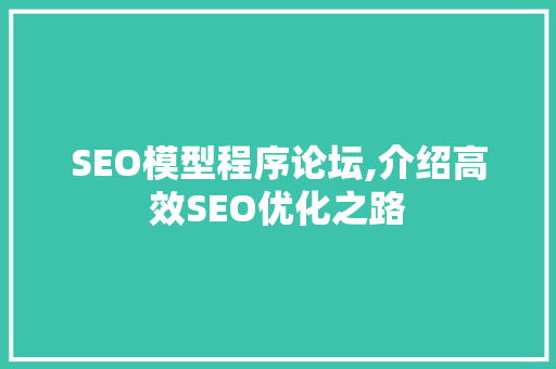 SEO模型程序论坛,介绍高效SEO优化之路