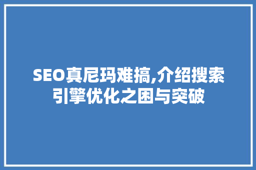 SEO真尼玛难搞,介绍搜索引擎优化之困与突破  第1张