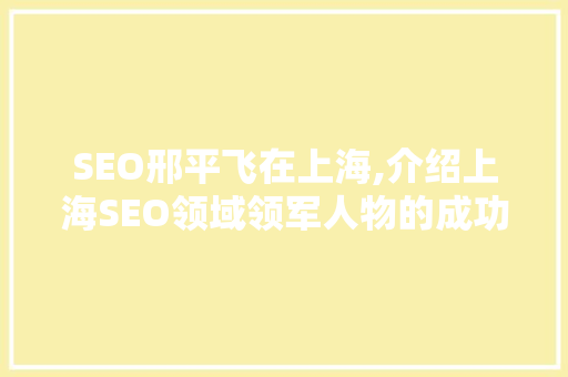 SEO邢平飞在上海,介绍上海SEO领域领军人物的成功之路