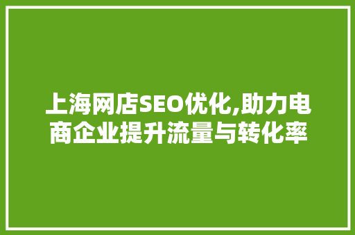 上海网店SEO优化,助力电商企业提升流量与转化率
