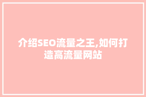 介绍SEO流量之王,如何打造高流量网站