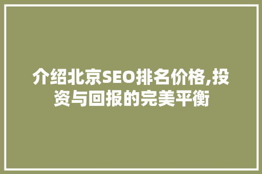 介绍北京SEO排名价格,投资与回报的完美平衡