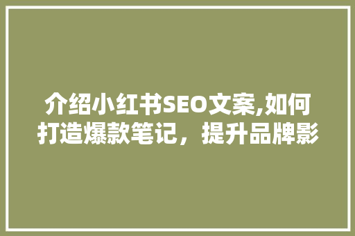 介绍小红书SEO文案,如何打造爆款笔记，提升品牌影响力