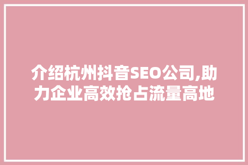 介绍杭州抖音SEO公司,助力企业高效抢占流量高地