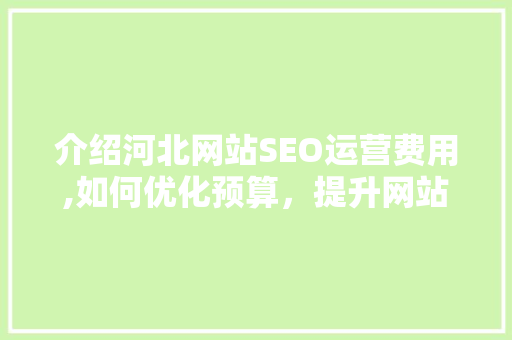 介绍河北网站SEO运营费用,如何优化预算，提升网站排名