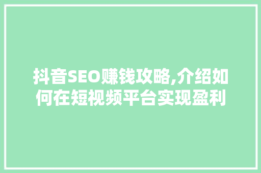 抖音SEO赚钱攻略,介绍如何在短视频平台实现盈利