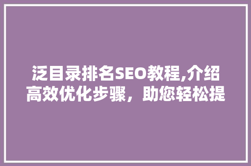 泛目录排名SEO教程,介绍高效优化步骤，助您轻松提升网站排名