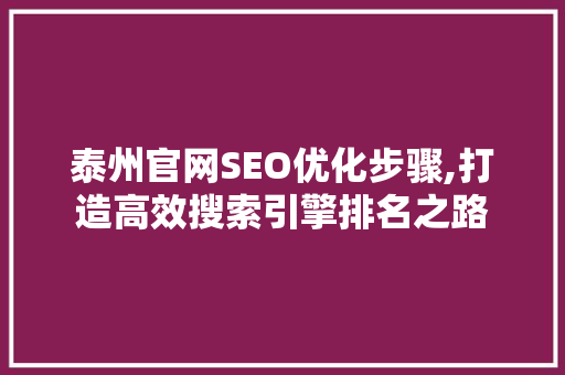 泰州官网SEO优化步骤,打造高效搜索引擎排名之路