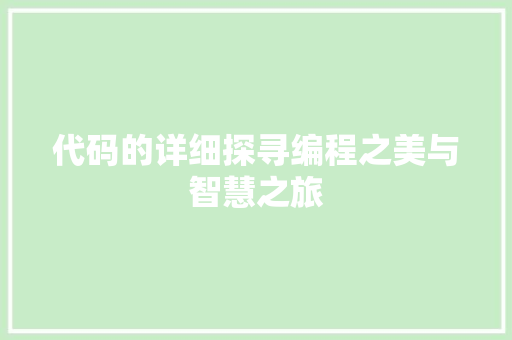 代码的详细探寻编程之美与智慧之旅  第1张