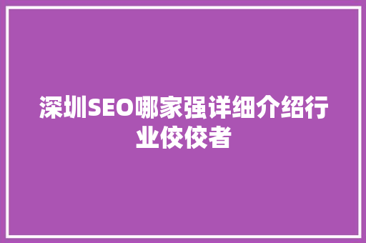 深圳SEO哪家强详细介绍行业佼佼者