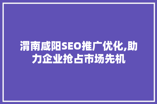 渭南咸阳SEO推广优化,助力企业抢占市场先机