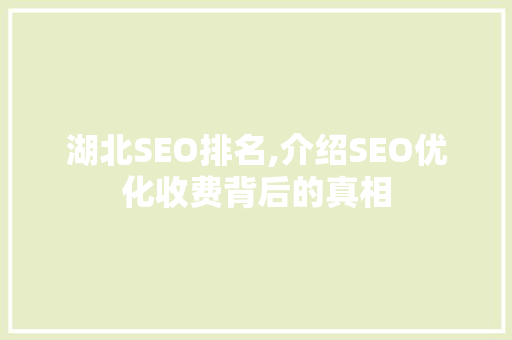 湖北SEO排名,介绍SEO优化收费背后的真相  第1张