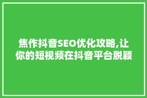 焦作抖音SEO优化攻略,让你的短视频在抖音平台脱颖而出  第1张