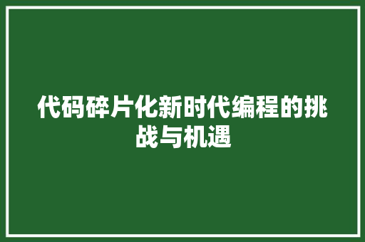 代码碎片化新时代编程的挑战与机遇
