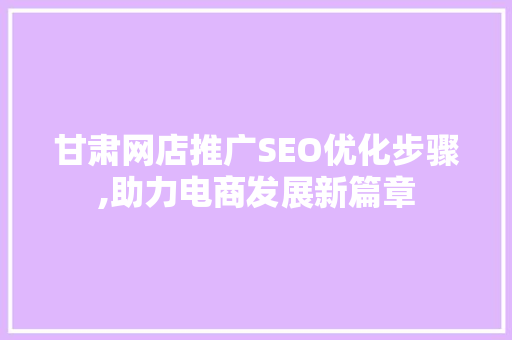 甘肃网店推广SEO优化步骤,助力电商发展新篇章