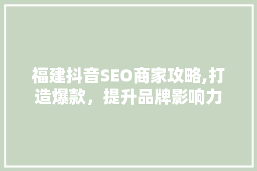 福建抖音SEO商家攻略,打造爆款，提升品牌影响力