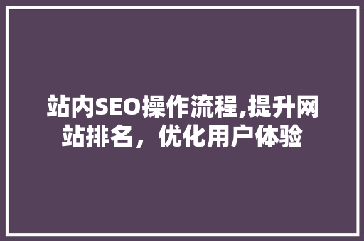 站内SEO操作流程,提升网站排名，优化用户体验