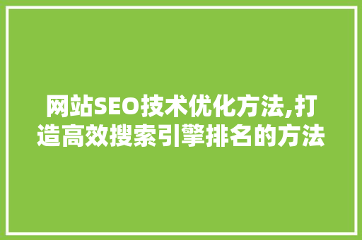 网站SEO技术优化方法,打造高效搜索引擎排名的方法
