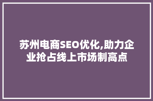苏州电商SEO优化,助力企业抢占线上市场制高点