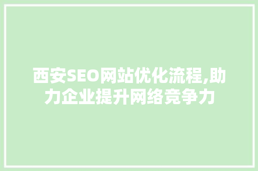 西安SEO网站优化流程,助力企业提升网络竞争力