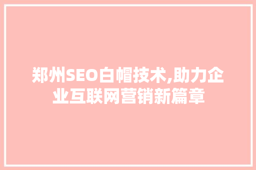 郑州SEO白帽技术,助力企业互联网营销新篇章