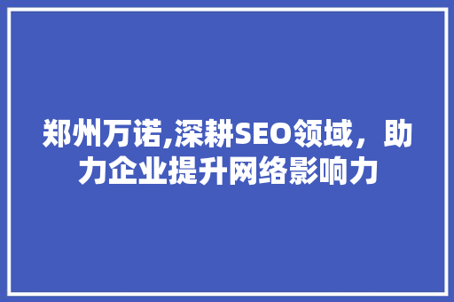 郑州万诺,深耕SEO领域，助力企业提升网络影响力