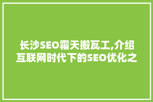 长沙SEO霜天搬瓦工,介绍互联网时代下的SEO优化之路  第1张