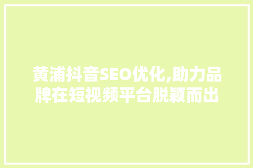 黄浦抖音SEO优化,助力品牌在短视频平台脱颖而出  第1张