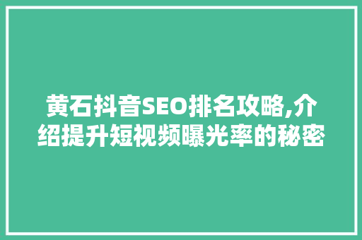 黄石抖音SEO排名攻略,介绍提升短视频曝光率的秘密武器