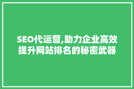 SEO代运营,助力企业高效提升网站排名的秘密武器
