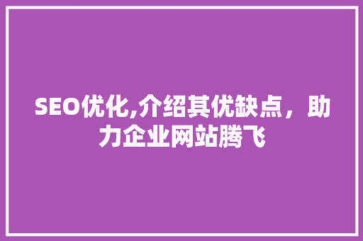 SEO优化,介绍其优缺点，助力企业网站腾飞