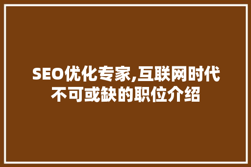 SEO优化专家,互联网时代不可或缺的职位介绍