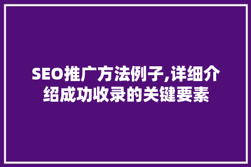 SEO推广方法例子,详细介绍成功收录的关键要素