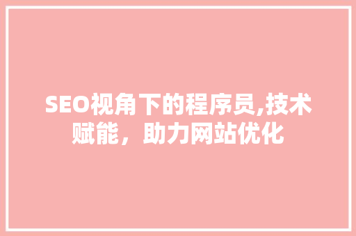 SEO视角下的程序员,技术赋能，助力网站优化