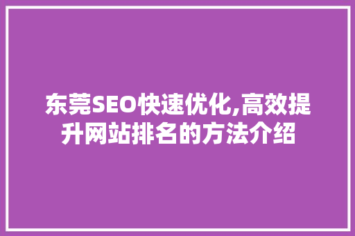 东莞SEO快速优化,高效提升网站排名的方法介绍