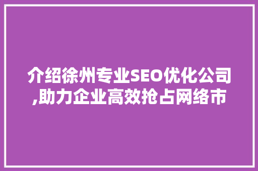 介绍徐州专业SEO优化公司,助力企业高效抢占网络市场