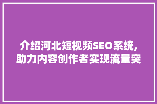 介绍河北短视频SEO系统,助力内容创作者实现流量突破