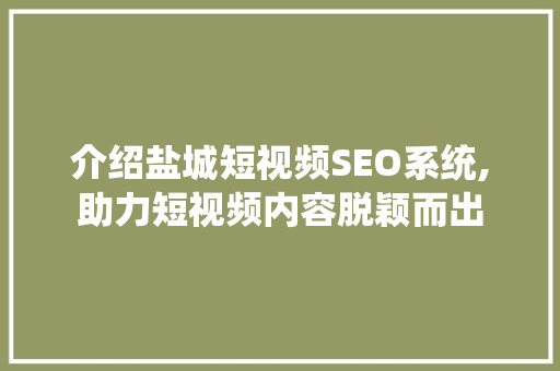 介绍盐城短视频SEO系统,助力短视频内容脱颖而出